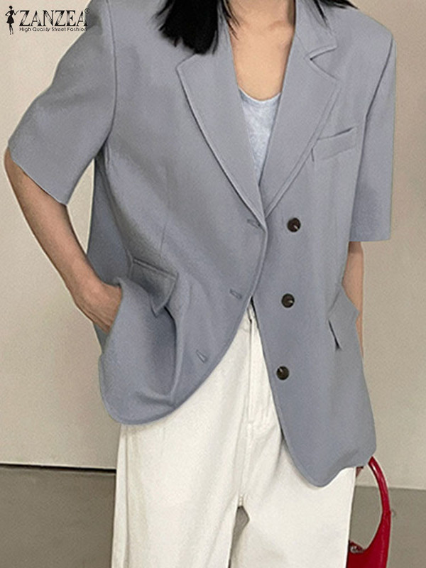 ZANZEA Κοντομάνικο μονόχρωμο κοστούμι Μπουφάν Casual Office Lady Elegant Button Leisure Blazer Fashion Γυναικεία κοστούμια με γιακά