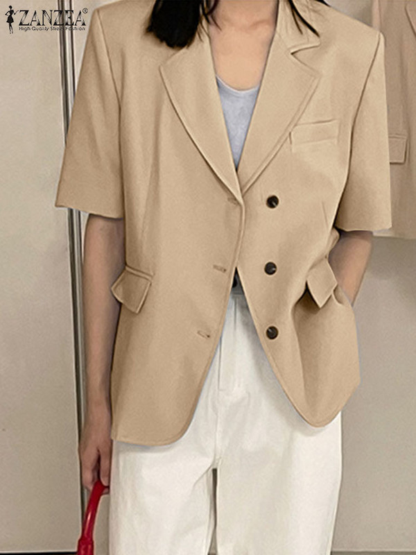 ZANZEA Κοντομάνικο μονόχρωμο κοστούμι Μπουφάν Casual Office Lady Elegant Button Leisure Blazer Fashion Γυναικεία κοστούμια με γιακά