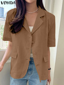Η μόδα ξεπερνά τα γυναικεία σακάκια 2023 VONDA Femininas Casual Παλτό Vintage με κοντό μανίκι με λαιμόκοψη με κουμπιά μεγάλο φαρδύ