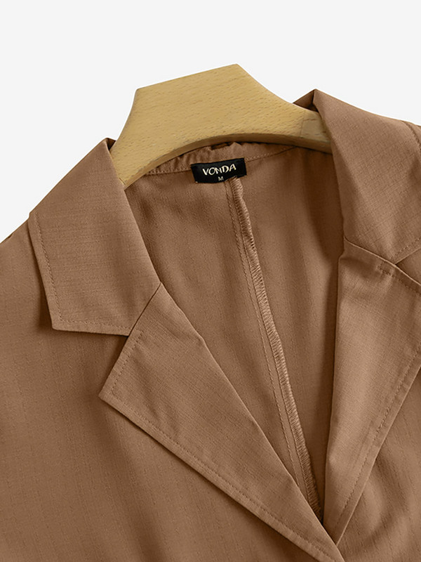 Η μόδα ξεπερνά τα γυναικεία σακάκια 2023 VONDA Femininas Casual Παλτό Vintage με κοντό μανίκι με λαιμόκοψη με κουμπιά μεγάλο φαρδύ