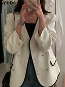 VONDA Κομψό Γυναικείο Μπλέιζερ 2023 Ανοιξιάτικο Γραφείο Μακρυμάνικο Διπλό Μόδα Παλτό με λαιμόκοψη με λαιμόκοψη casual μονόχρωμο μπλέιζερ γυναικείο
