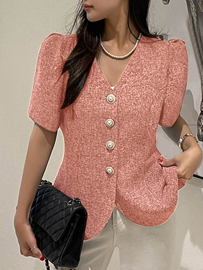 ZANZEA Summer Office Lady Blazer Solid casual κοστούμι μπουφάν Κομψό με μέση παλτό Loose V λαιμόκοψη Γυναικεία πανωφόρια κοντομάνικα φουσκωτά