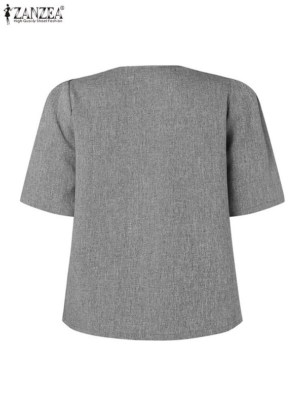 ZANZEA Summer Office Lady Blazer Solid casual κοστούμι μπουφάν Κομψό με μέση παλτό Loose V λαιμόκοψη Γυναικεία πανωφόρια κοντομάνικα φουσκωτά