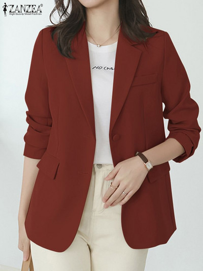 2023 ZANZEA Žensko odijelo s dugim rukavima i dugim rukavima ZANZEA, OL Blazer Jednobojno odijelo Ženske modne vintage tanke jakne Jesenske radne uredske bluze