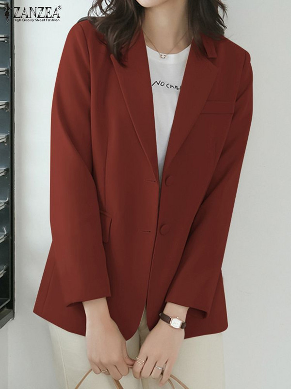2023 ZANZEA Žensko odijelo s dugim rukavima i dugim rukavima ZANZEA, OL Blazer Jednobojno odijelo Ženske modne vintage tanke jakne Jesenske radne uredske bluze