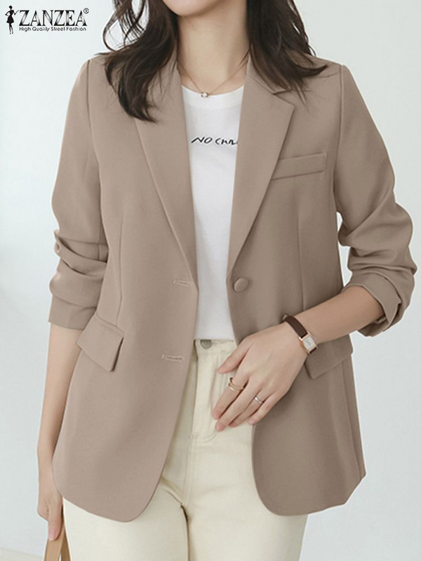 2023 ZANZEA Žensko odijelo s dugim rukavima i dugim rukavima ZANZEA, OL Blazer Jednobojno odijelo Ženske modne vintage tanke jakne Jesenske radne uredske bluze