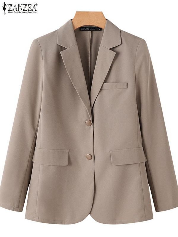 2023 ZANZEA Žensko odijelo s dugim rukavima i dugim rukavima ZANZEA, OL Blazer Jednobojno odijelo Ženske modne vintage tanke jakne Jesenske radne uredske bluze