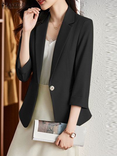 2023 ZANZEA Φθινοπωρινή Μόδα Casual Πέτο Λαιμόκοψη 3/4 Μανίκια Λεπτά Παλτό Μασίφ Κομψά OL Μπουφάν εργασίας Κοστούμια Γυναικεία Office Lady Blazer