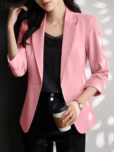 2023 ZANZEA Φθινοπωρινή Μόδα Casual Πέτο Λαιμόκοψη 3/4 Μανίκια Λεπτά Παλτό Μασίφ Κομψά OL Μπουφάν εργασίας Κοστούμια Γυναικεία Office Lady Blazer