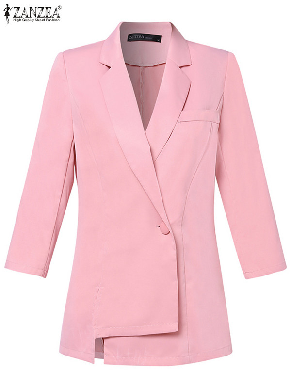 ZANZEA 2023 Φθινοπωρινή μόδα Γυναικεία κοστούμι γιακά με πέτο Vintage ασύμμετρο αστικό παλτό Commute Outwear Office Lady 3/4 Sleeve Blazer