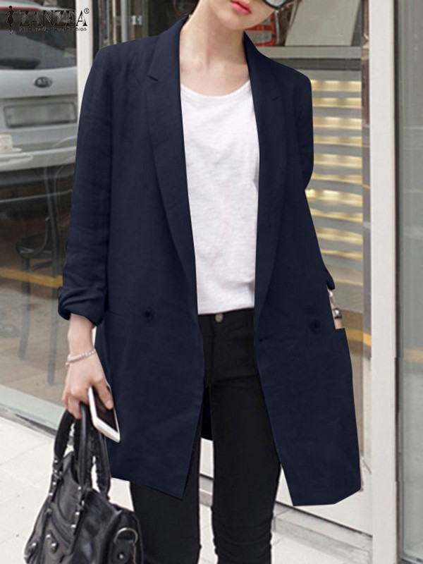 Mood naised vabaaja täis puuvillasest linasest revääriga jakid pikkade varrukatega bleiser ZANZEA 2023 kevad-sügis lahtised ülerõivad