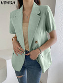 Γυναικεία σακάκι γραφείου 2023 VONDA Fashion Lady Coats Blazer Casual με λαιμόκοψη V με κοντό μανίκι υπερμεγέθη παλτό Femininas