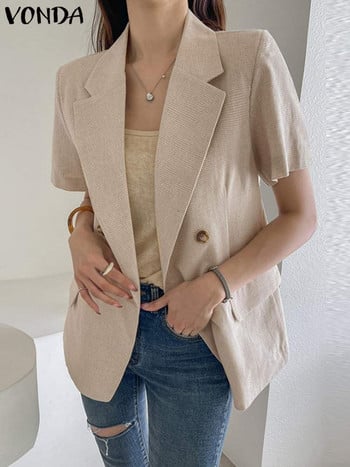 Γυναικεία σακάκι γραφείου 2023 VONDA Fashion Lady Coats Blazer Casual με λαιμόκοψη V με κοντό μανίκι υπερμεγέθη παλτό Femininas