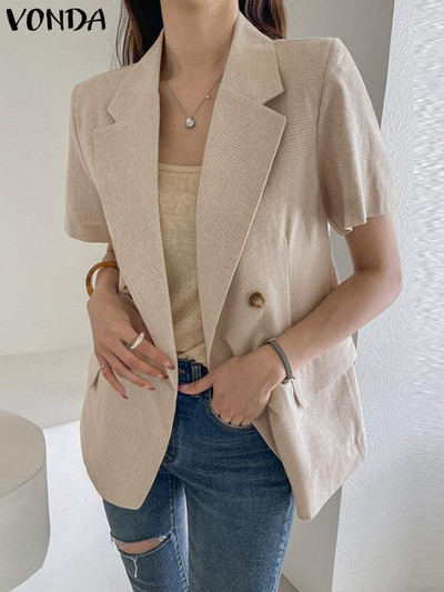 Γυναικεία σακάκι γραφείου 2023 VONDA Fashion Lady Coats Blazer Casual με λαιμόκοψη V με κοντό μανίκι υπερμεγέθη παλτό Femininas