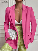 ZANZEA Γυναικεία vintage μακρυμάνικα μπουφάν Fashion Office Lady Blazer Φθινόπωρο 2023 Κουμπιά Σατέν Εξωτερικά Ενδύματα Casual Loose παλτό με πέτο
