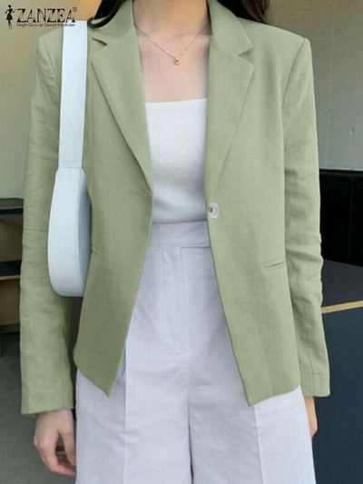 ZANZEA Fashion Φθινοπωρινό πέτο με λαιμόκοψη με μακριά μανίκια Γυναικεία Κομψά μονόχρωμα κοστούμια εργασίας Casual Office Lady Thin Coats Outwear