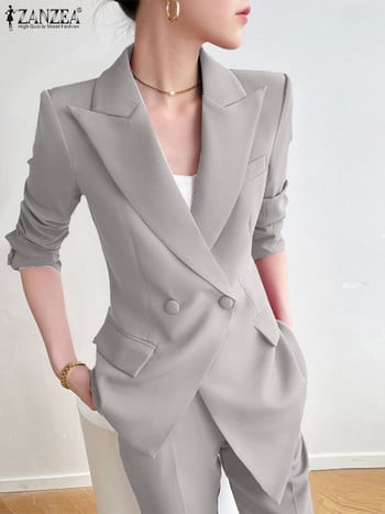 ZANZEA 2023 Autumn Women Office Blazer Collect Waist Fashion Ακανόνιστα παλτό με στρίφωμα Casual Loose κομψά μακρυμάνικα μπουφάν OL