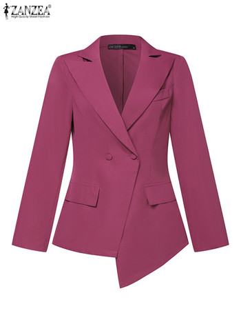 ZANZEA 2023 Autumn Women Office Blazer Collect Waist Fashion Ακανόνιστα παλτό με στρίφωμα Casual Loose κομψά μακρυμάνικα μπουφάν OL