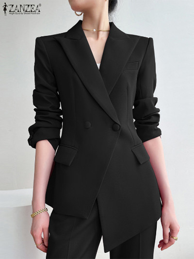 ZANZEA Jesen 2023. Ženski uredski sako sa kolekcijom do struka Modni kaputi s nepravilnim rubom Ležerne široke, elegantne OL jakne dugih rukava