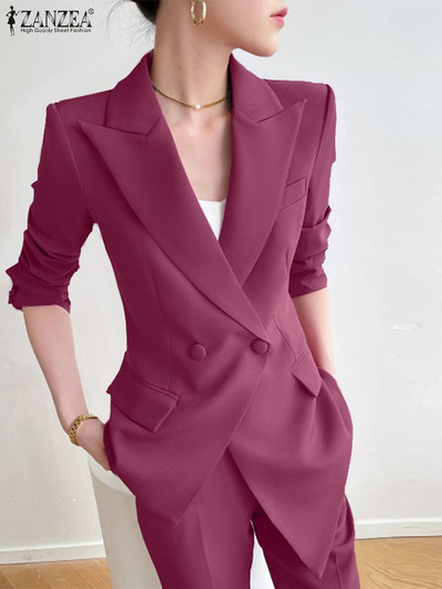 ZANZEA Jesen 2023. Ženski uredski sako sa kolekcijom do struka Modni kaputi s nepravilnim rubom Ležerne široke, elegantne OL jakne dugih rukava