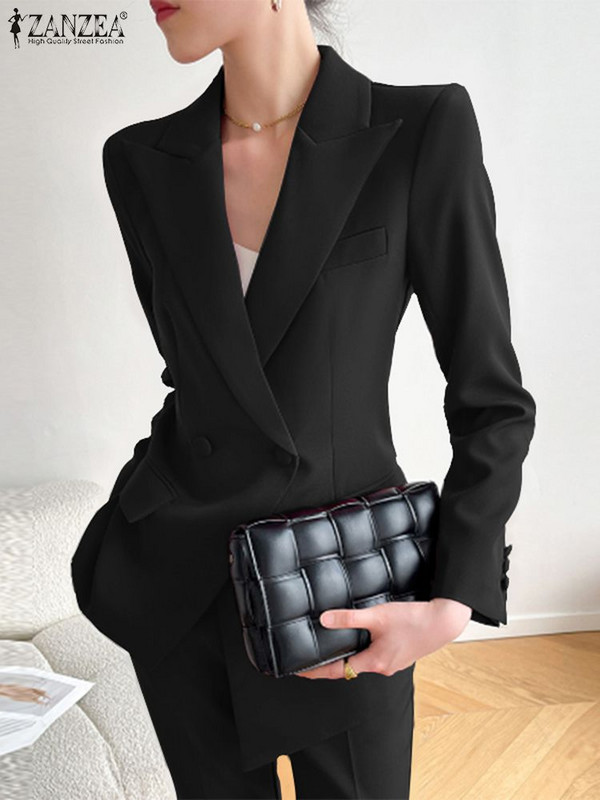 ZANZEA Jesen 2023. Ženski uredski sako sa kolekcijom do struka Modni kaputi s nepravilnim rubom Ležerne široke, elegantne OL jakne dugih rukava