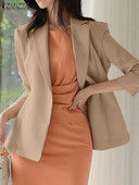 ZANZEA Jesenski elegantni sako Ženske jakne s 3/4 rukavima s preklopnim izrezom Ženska jednobojna OL radna odjeća Ležerni tanki kaputi Uredska odijela