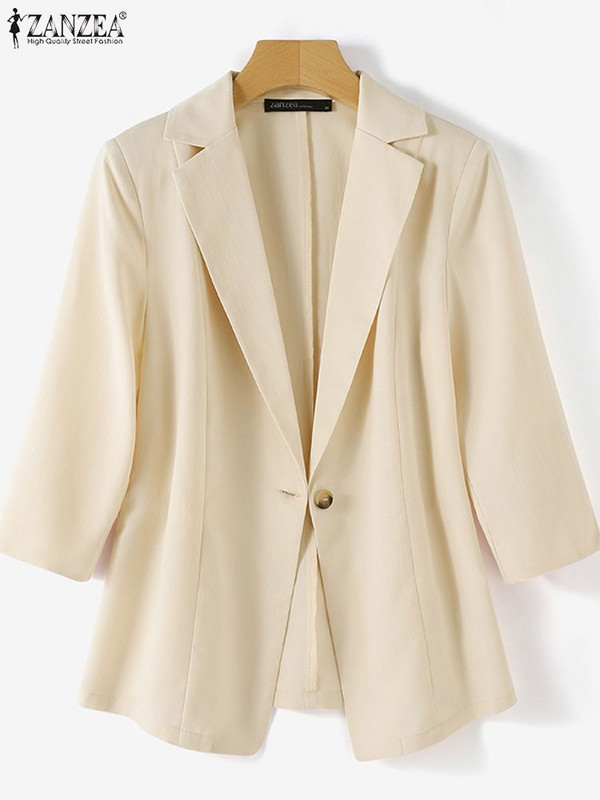 ZANZEA Jesenski elegantni sako Ženske jakne s 3/4 rukavima s preklopnim izrezom Ženska jednobojna OL radna odjeća Ležerni tanki kaputi Uredska odijela