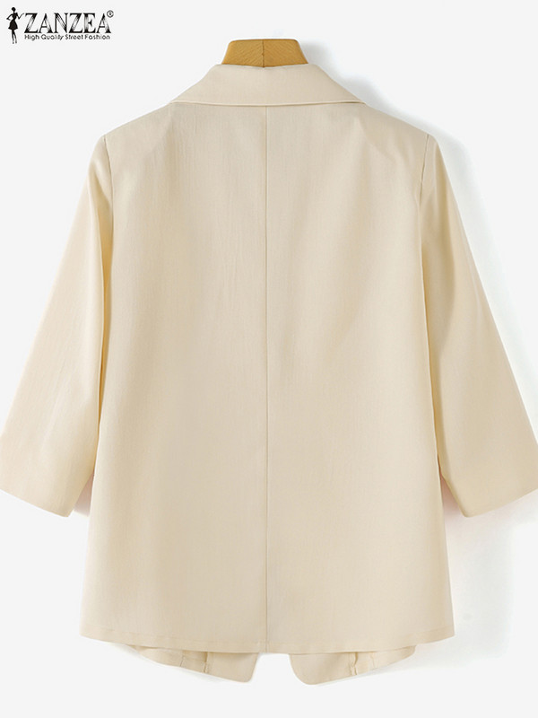ZANZEA Jesenski elegantni sako Ženske jakne s 3/4 rukavima s preklopnim izrezom Ženska jednobojna OL radna odjeća Ležerni tanki kaputi Uredska odijela