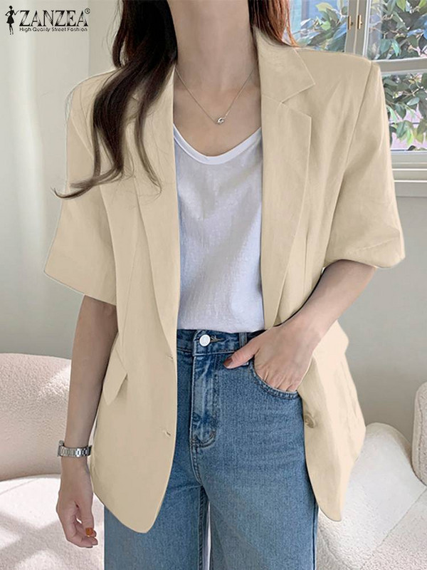ZANZEA korejski modni sakoi kratkih rukava OL odijela za slobodno vrijeme Sako sa dugmadima s urezanim ovratnikom Ženska formalna ležerna odijela Kaputi