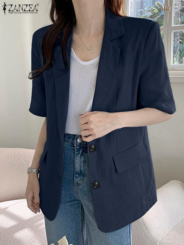 ZANZEA korejski modni sakoi kratkih rukava OL odijela za slobodno vrijeme Sako sa dugmadima s urezanim ovratnikom Ženska formalna ležerna odijela Kaputi