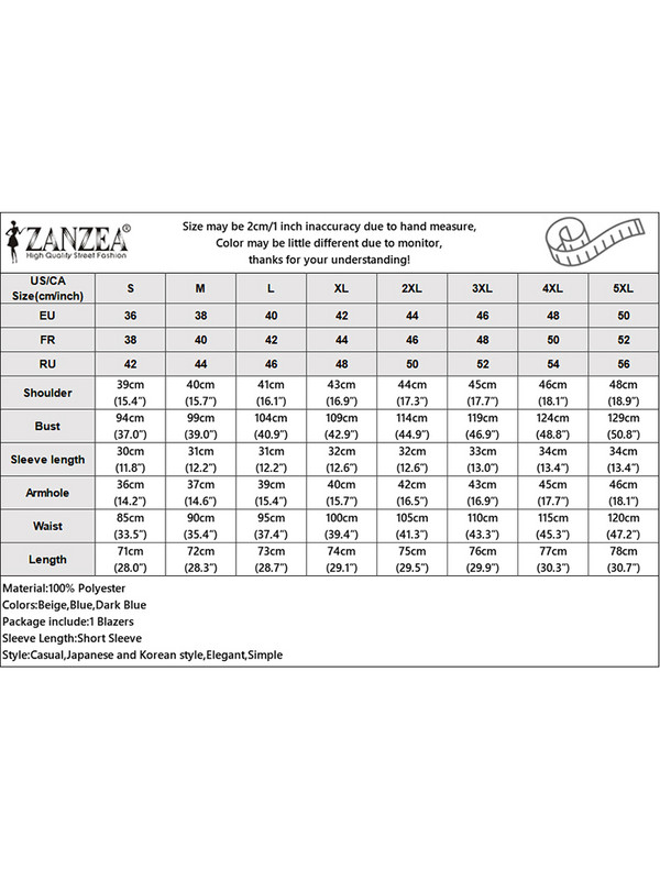 ZANZEA korejski modni sakoi kratkih rukava OL odijela za slobodno vrijeme Sako sa dugmadima s urezanim ovratnikom Ženska formalna ležerna odijela Kaputi