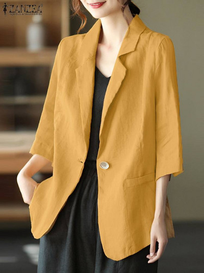 Vintage μασίφ βαμβακερό σακάκι 2023 ZANZEA Γυναικείο φθινοπωρινό πέτο Λαιμόκοψη 3/4 μανίκια Λεπτά παλτό Καλοκαιρινά φαρδιά κοστούμια εργασίας Casual outwear