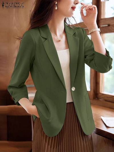 Φθινοπωρινό κομψό πέτο με λαιμόκοψη 3/4 μανίκια 2023 ZANZEA Fashion Γυναικεία μπουφάν εργασίας Solid OL Γυναικεία ρούχα γραφείου Casual outwear