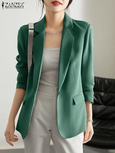 2023 ZANZEA Φθινόπωρο Γυναικεία Μόδα Casual Work Blazer κοστούμια Vintage λεπτό παλτό Κομψό πέτο λαιμόκοψη Μασίφ OL μπουφάν έξω από Chaqueta