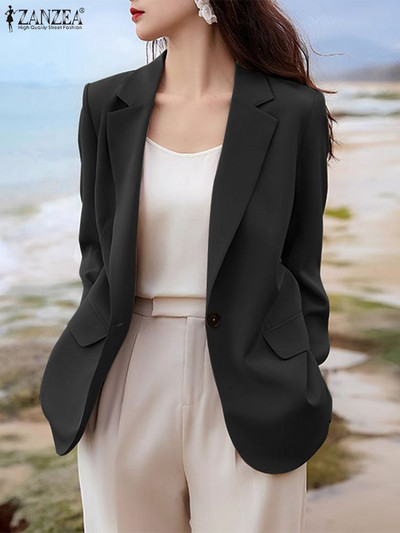 2023 ZANZEA Φθινόπωρο Γυναικεία Μόδα Casual Work Blazer κοστούμια Vintage λεπτό παλτό Κομψό πέτο λαιμόκοψη Μασίφ OL μπουφάν έξω από Chaqueta