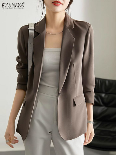 2023 ZANZEA Φθινόπωρο Γυναικεία Μόδα Casual Work Blazer κοστούμια Vintage λεπτό παλτό Κομψό πέτο λαιμόκοψη Μασίφ OL μπουφάν έξω από Chaqueta