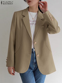 ZANZEA Elegant Women Work Office Blazer Φθινοπωρινή μόδα Μακρυμάνικο Casual Φαρδιά Λεπτά Παλτό OL Outwear Πέτο με λαιμόκοψη μασίφ μπουφάν
