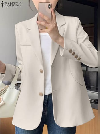 ZANZEA Elegant Women Work Office Blazer Φθινοπωρινή μόδα Μακρυμάνικο Casual Φαρδιά Λεπτά Παλτό OL Outwear Πέτο με λαιμόκοψη μασίφ μπουφάν