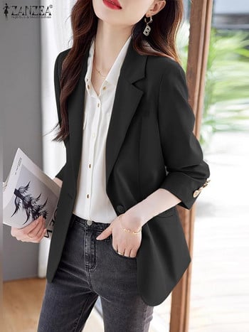 ZANZEA Elegant Women Work Office Blazer Φθινοπωρινή μόδα Μακρυμάνικο Casual Φαρδιά Λεπτά Παλτό OL Outwear Πέτο με λαιμόκοψη μασίφ μπουφάν