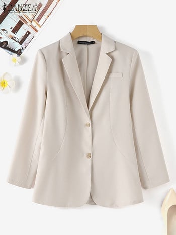 ZANZEA Elegant Women Work Office Blazer Φθινοπωρινή μόδα Μακρυμάνικο Casual Φαρδιά Λεπτά Παλτό OL Outwear Πέτο με λαιμόκοψη μασίφ μπουφάν