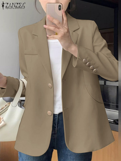 ZANZEA Elegant Women Work Office Blazer Φθινοπωρινή μόδα Μακρυμάνικο Casual Φαρδιά Λεπτά Παλτό OL Outwear Πέτο με λαιμόκοψη μασίφ μπουφάν
