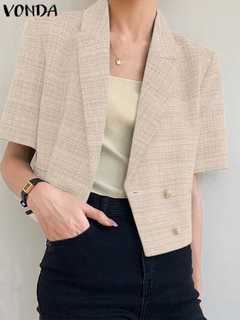 VONDA Women Office Blazer 2023 Fashion Κομψό πέτο μονόχρωμο Loose Blazer Καλοκαιρινό κοντομάνικο κοστούμι με διπλό στήθος