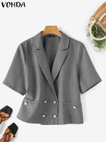 VONDA Women Office Blazer 2023 Fashion Κομψό πέτο μονόχρωμο Loose Blazer Καλοκαιρινό κοντομάνικο κοστούμι με διπλό στήθος