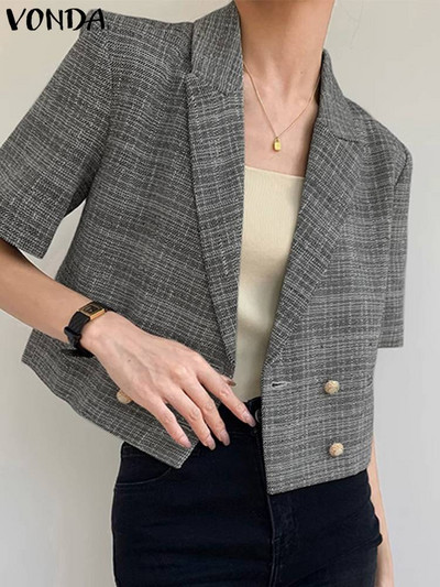 VONDA Women Office Blazer 2023 Fashion Κομψό πέτο μονόχρωμο Loose Blazer Καλοκαιρινό κοντομάνικο κοστούμι με διπλό στήθος