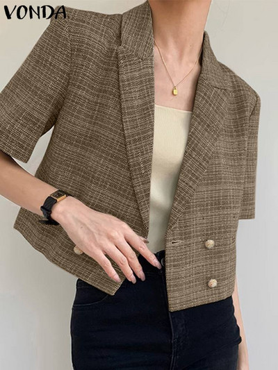 VONDA Women Office Blazer 2023 Fashion Κομψό πέτο μονόχρωμο Loose Blazer Καλοκαιρινό κοντομάνικο κοστούμι με διπλό στήθος