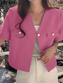 Μόδα VONDA Παλτό Γυναικεία Blazer 2023 Καλοκαιρινό κοντομάνικο σακάκι Σέξι με V λαιμόκοψη, μονόχρωμο μονόχρωμο, ανοιχτό OL, outwear Blusas