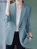 ZANZEA Fashion Casual OL Μπουφάν Γυναικεία Μπλέιζερ Εργασίας Γραφείου Φθινοπωρινό Κομψή Λαιμόκοψη 3/4 Μασίφ Κοστούμια Γυναικεία λεπτά ρούχα