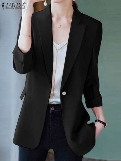 ZANZEA Fashion Casual OL Μπουφάν Γυναικεία Μπλέιζερ Εργασίας Γραφείου Φθινοπωρινό Κομψή Λαιμόκοψη 3/4 Μασίφ Κοστούμια Γυναικεία λεπτά ρούχα
