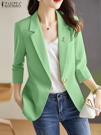 2023 ZANZEA Elegante femei cu revere gât cu mâneci 3/4 Blazer costume vară paltoane subțiri ocazional birou îmbrăcăminte de lucru solid OL outwear cardigan
