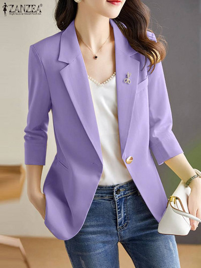 2023 ZANZEA Elegante femei cu revere gât cu mâneci 3/4 Blazer costume vară paltoane subțiri ocazional birou îmbrăcăminte de lucru solid OL outwear cardigan
